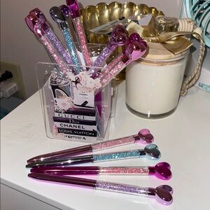 Crystal Heart Glitter Filled Ballpoint Pens - Pink, Purple, Blue, and Hot Pink